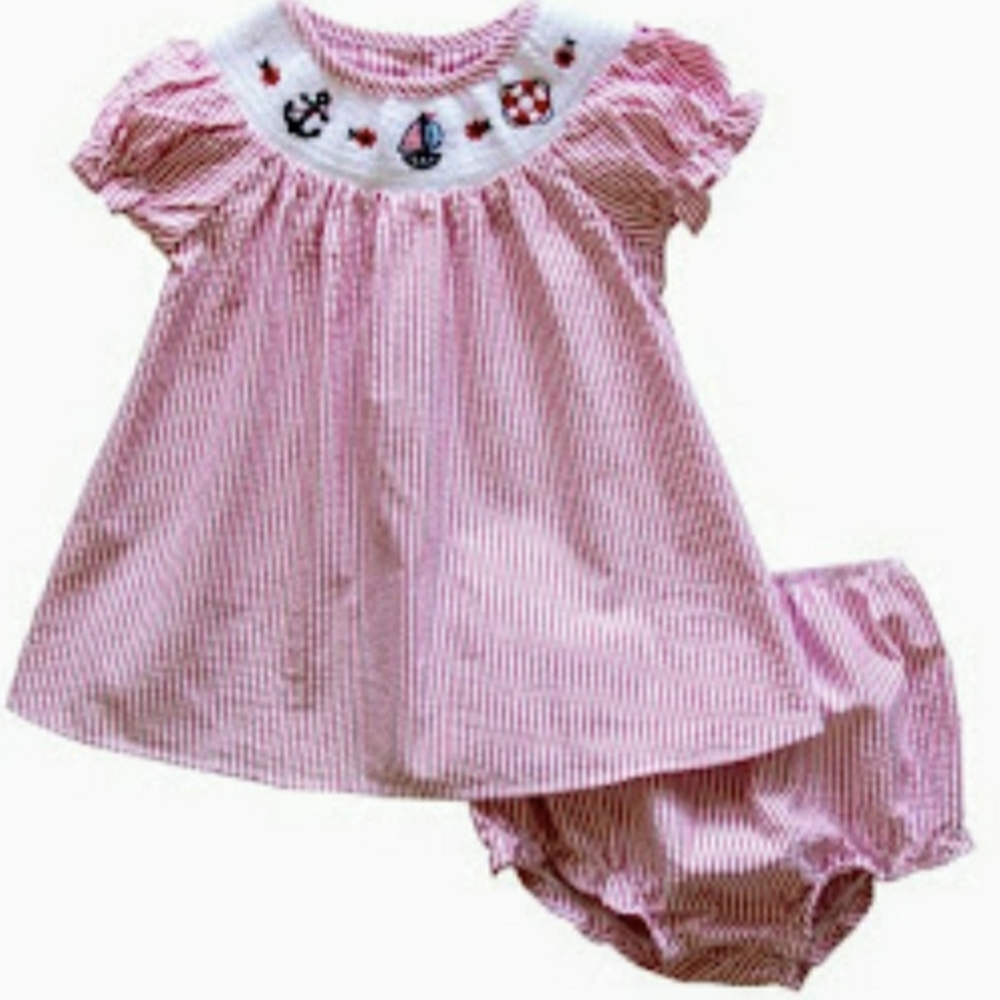 Nautical Smocked Dress w/Bloomers